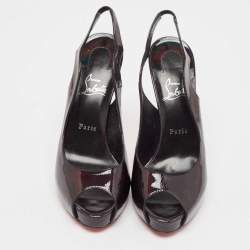 مملوكة مسبقًا حذاء كعب عالي كريستيان لوبوتان هوت تشيك جلد ثنائي اللون لامع بحزام للكاحل مقاس 41