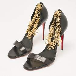 Christian Louboutin Black Leather Gourmi Ankle Strap Sandals Size 39.5