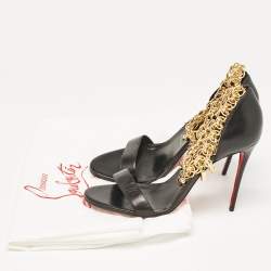 Christian Louboutin Black Leather Gourmi Ankle Strap Sandals Size 39.5