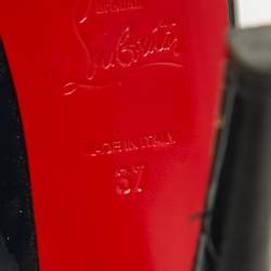 Christian Louboutin Navy Blue Patent Leather Lady Peep Toe Platform Pumps Size 37