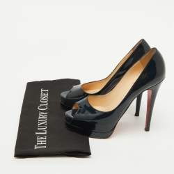 Christian Louboutin Navy Blue Patent Leather Lady Peep Toe Platform Pumps Size 37