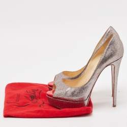 Christian Louboutin Metallic Glitter Lady Peep Toe Platform Pumps Size 38.5