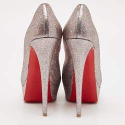 Christian Louboutin Metallic Glitter Lady Peep Toe Platform Pumps Size 38.5