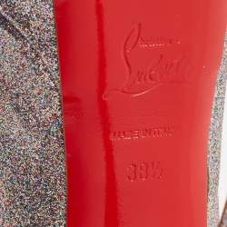 Christian Louboutin Metallic Glitter Lady Peep Toe Platform Pumps Size 38.5