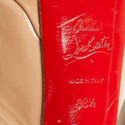Christian Louboutin Beige Patent Leather Lady Peep Toe Slingback Pumps Size 38.5