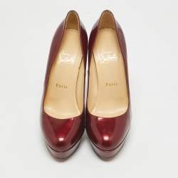 Christian Louboutin Burgundy Patent Leather Bianca Platform Pumps Size 38.5