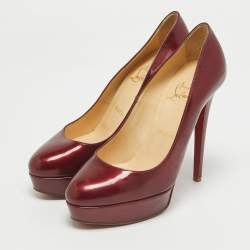 Christian Louboutin Burgundy Patent Leather Bianca Platform Pumps Size 38.5