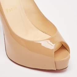 Christian Louboutin Beige Patent Leather Vendome Peep Toe Pumps Size 37