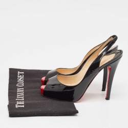 Christian Louboutin Black Patent Leather Private Number Slingback Sandals Size 35