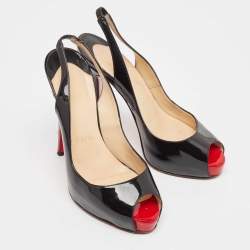 Christian Louboutin Black Patent Leather Private Number Slingback Sandals Size 35