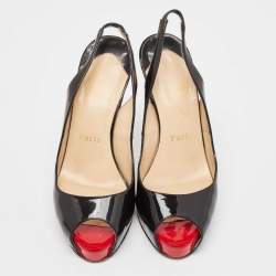 Christian Louboutin Black Patent Leather Private Number Slingback Sandals Size 35