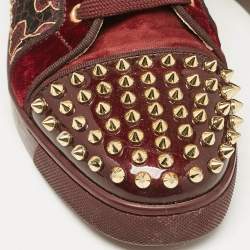 Christian Louboutin Burgundy Patent Leather and Velvet Louis High Top Sneakers Size 37.5