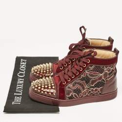 Christian Louboutin Burgundy Patent Leather and Velvet Louis High Top Sneakers Size 37.5