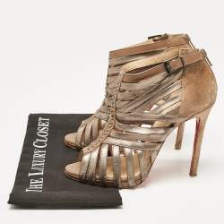 Christian Louboutin Brown Leather and Suede Karina Ankle Length Boots Size 39.5 