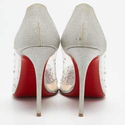 Pre Owned Christian Louboutin Silver Glitter and PVC Degrastrass Pumps Size 38