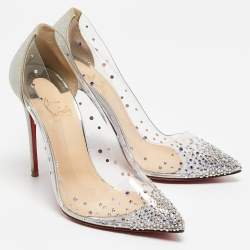 Pre Owned Christian Louboutin Silver Glitter and PVC Degrastrass Pumps Size 38