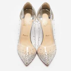 Pre Owned Christian Louboutin Silver Glitter and PVC Degrastrass Pumps Size 38