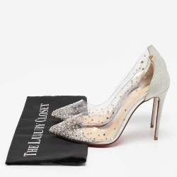Pre Owned Christian Louboutin Silver Glitter and PVC Degrastrass Pumps Size 38