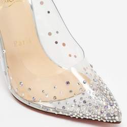 Pre Owned Christian Louboutin Silver Glitter and PVC Degrastrass Pumps Size 38