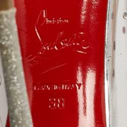 Pre Owned Christian Louboutin Silver Glitter and PVC Degrastrass Pumps Size 38