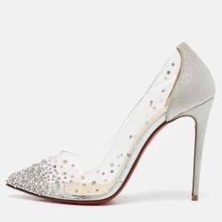 Pre Owned Christian Louboutin Silver Glitter and PVC Degrastrass Pumps Size 38