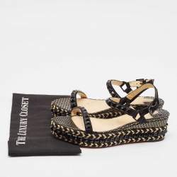 Pre Owned Christian Louboutin Black Suede Cataclou Espadrille Ankle Strap Sandals Size 39