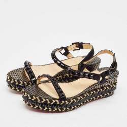 Pre Owned Christian Louboutin Black Suede Cataclou Espadrille Ankle Strap Sandals Size 39