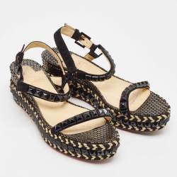 Pre Owned Christian Louboutin Black Suede Cataclou Espadrille Ankle Strap Sandals Size 39