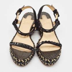 Pre Owned Christian Louboutin Black Suede Cataclou Espadrille Ankle Strap Sandals Size 39