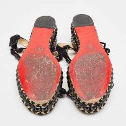 Pre Owned Christian Louboutin Black Suede Cataclou Espadrille Ankle Strap Sandals Size 39