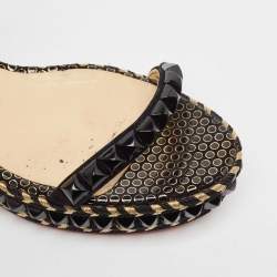 Pre Owned Christian Louboutin Black Suede Cataclou Espadrille Ankle Strap Sandals Size 39