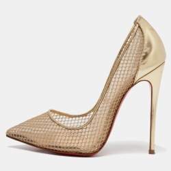 Pre Owned Christian Louboutin Gold Mesh and Leather Follies Resille Pointed Toe Pumps Size 36.5
