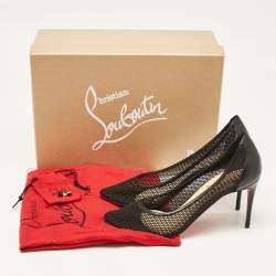 Pre Owned Christian Louboutin Black Fishnet and Leather Filomena Pumps Size 37.5