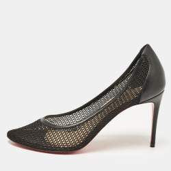 Pre Owned Christian Louboutin Black Fishnet and Leather Filomena Pumps Size 37.5