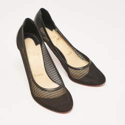 Pre Owned Christian Louboutin Black Fishnet and Leather Filomena Pumps Size 37.5