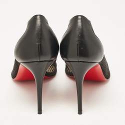 Pre Owned Christian Louboutin Black Fishnet and Leather Filomena Pumps Size 37.5