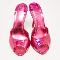 Christian Louboutin Pink Patent Leather Me Dolly Slide Sandals Size 38