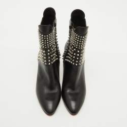 مملوكة مسبقًا Christian Louboutin Black Leather Hongroise Spike Ankle Length Boots Size 41