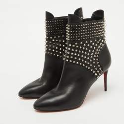 مملوكة مسبقًا Christian Louboutin Black Leather Hongroise Spike Ankle Length Boots Size 41