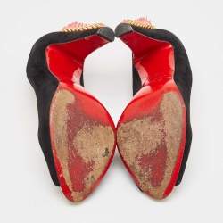 Pre Owned Christian Louboutin Black Suede Electropump Peep Toe Pumps Size 38