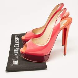 Pre Owned Christian Louboutin Pink Patent Leather Lady Peep Toe Slingback Platform Pumps Size 38.5