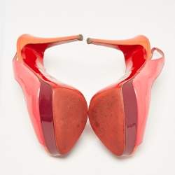 Pre Owned Christian Louboutin Pink Patent Leather Lady Peep Toe Slingback Platform Pumps Size 38.5