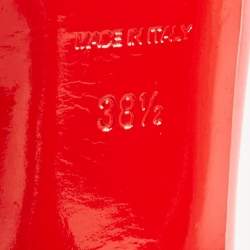 Pre Owned Christian Louboutin Pink Patent Leather Lady Peep Toe Slingback Platform Pumps Size 38.5