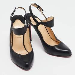 مملوكة مسبقًا Christian Louboutin Black Leather Ankle Strap Pumps Size 40