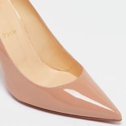Pre Owned Christian Louboutin Beige Patent Leather Kate Pumps Size 38