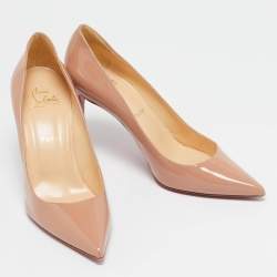 Pre Owned Christian Louboutin Beige Patent Leather Kate Pumps Size 38