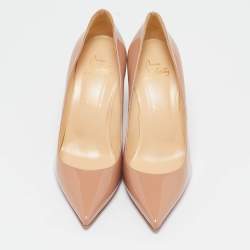 Pre Owned Christian Louboutin Beige Patent Leather Kate Pumps Size 38