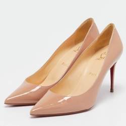 Pre Owned Christian Louboutin Beige Patent Leather Kate Pumps Size 38
