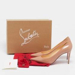 Pre Owned Christian Louboutin Beige Patent Leather Kate Pumps Size 38
