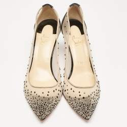 Christian Louboutin Black Glitter and Mesh Follies Strass Pumps Size 38
